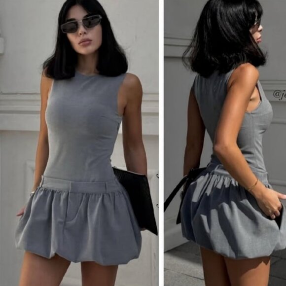 Zara Dresses & Skirts - Women's Zara Gray Sleeveless Mini Bubble Hem Dress Size S NWT